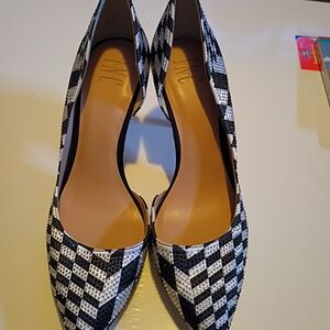 INC KENJAY Black and White Patterned Heels 10M Churchy, Business Casuel.